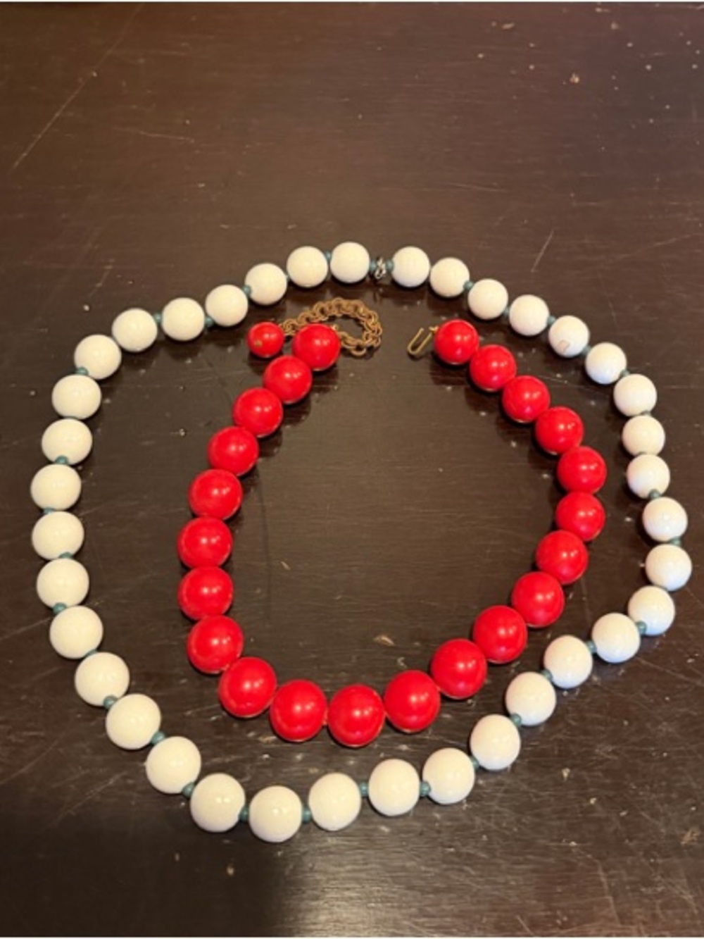 Classic Red and White Beaded Necklace Set - Women's Jewelry